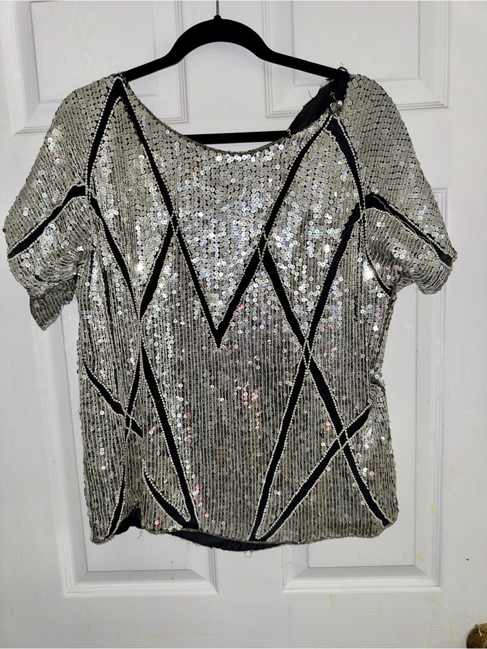 Vintage Joseph Le Bon Silver Sequin 80’s Short-Sleeve Party Top - M (as is)